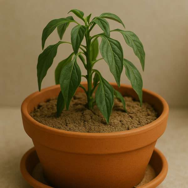 Chili leaves showing mild wilting and pale dry compost