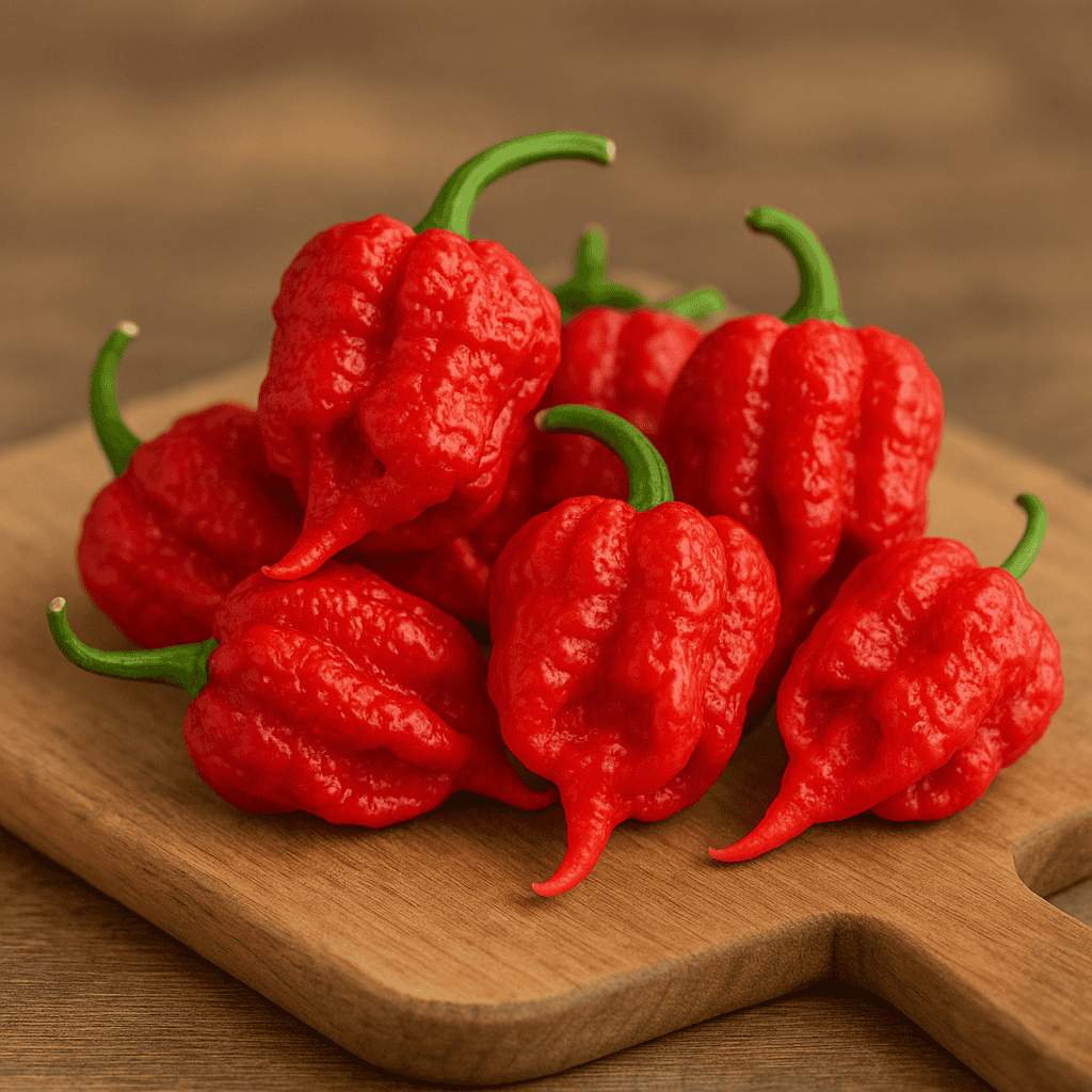 Carolina Reaper Red Chilli Pepper Seeds styled presentation