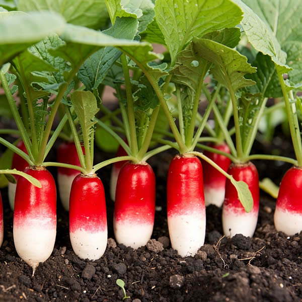 French Breakfast Radish Seeds growing on plant