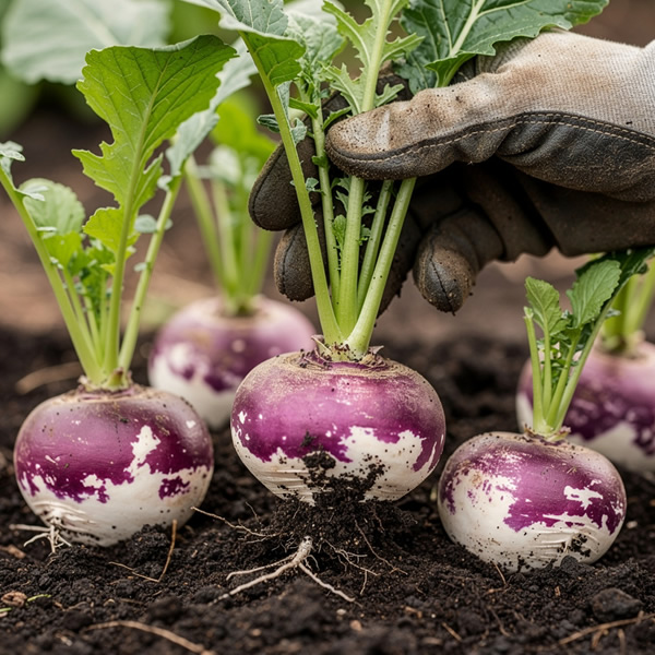 Turnip 'Purple Top' Vegetable Seeds growing on plant